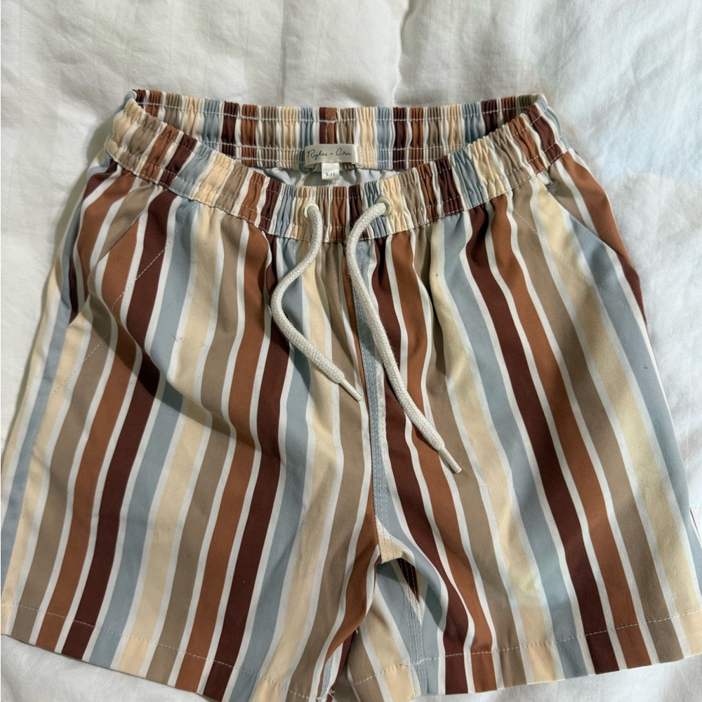 Rylee + Cru Brown and Tan Striped Shorts with Elastic Waistband
